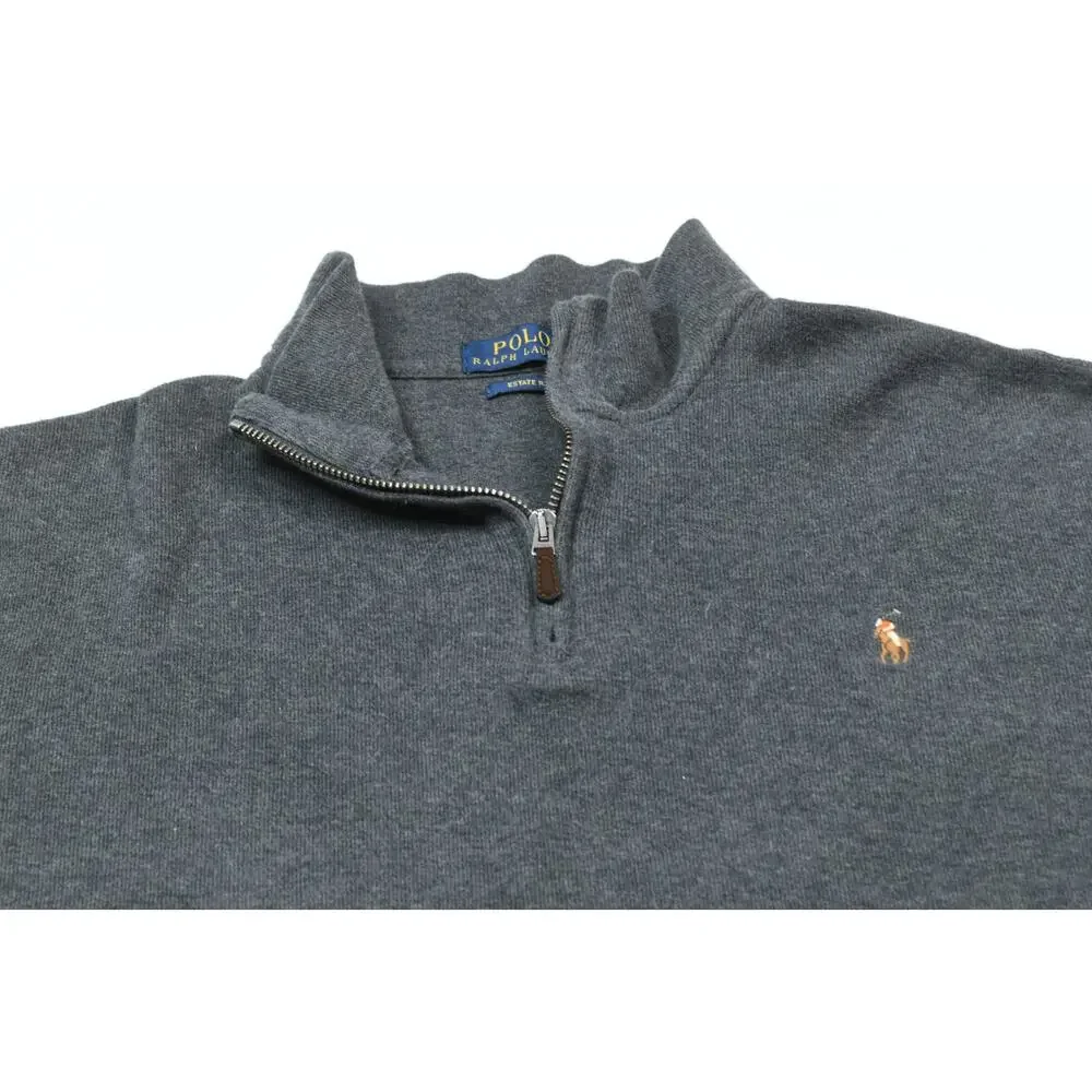 Polo Ralph Lauren 1/4 Zip Sweater Mens Large Gray Estate Rib Long Sleeve Cotton